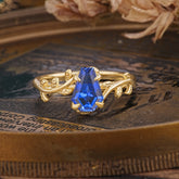 Elegant Coffin Cut 4 Prong Leaf Vine Sapphire Engagement Ring