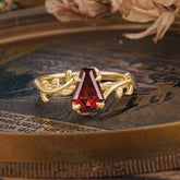 Elegant Coffin Cut 4 Prong Leaf Vine Garnet Engagement Ring