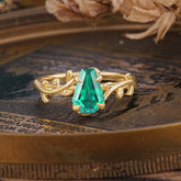 Elegant Coffin Cut 4 Prong Leaf Vine Emerald Engagement Ring