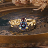 Elegant Coffin Cut 4 Prong Leaf Vine Alexandrite Engagement Ring