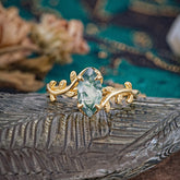 Nature-Inspired Leafy Branch 4-Prong Marquise Natural Moss Agate Engagement Ring
