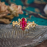 Nature-Inspired Leafy Branch 4-Prong Marquise Ruby Engagement Ring