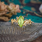 Nature-Inspired Leafy Branch 4-Prong Marquise Peridot Engagement Ring