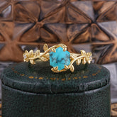 Nature-Inspired Vine-Wrapped 4-Prong Hexagon-Cut Turquoise Engagement Ring