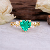 Vintage 5-Prong Heart-Cut Emerald Engagement Ring