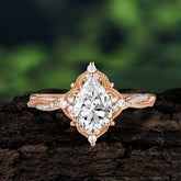Nature Leaf Ring Pear Cut Moissanite  Engagement Ring