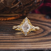 Nature Leaf Ring Pear Cut Moissanite Engagement Ring