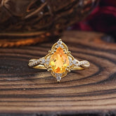 Nature Leaf Ring Pear Cut Citrine Engagement Ring