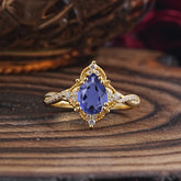 Nature Leaf Ring Pear Cut Tanzanite Engagement Ring