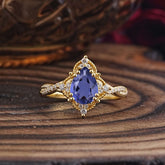 Nature Leaf Ring Pear Cut Tanzanite Engagement Ring