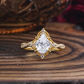 Nature Leaf Ring Pear Cut Lab Diamond Engagement Ring