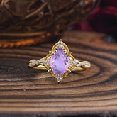 Nature Leaf Ring Pear Cut Amethyst Engagement Ring