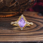 Nature Leaf Ring Pear Cut Amethyst Engagement Ring