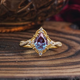 Nature Leaf Ring Pear Cut Alexandrite Engagement Ring
