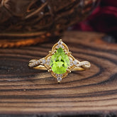 Nature Leaf Ring Pear Cut Peridot Engagement Ring