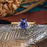 Minimalist 4-Prong Coffin-Cut Tanzanite Engagement Ring