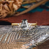 Minimalist 4-Prong Coffin-Cut Black Rutilated Quartz Engagement Ring