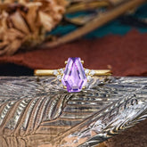 Minimalist 4-Prong Coffin-Cut Natural Amethyst Engagement Ring