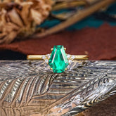 Minimalist 4-Prong Coffin-Cut Emerald Engagement Ring