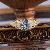 Luxury 4-Prong Pear-Shaped Black Rutilated Quartz Wedding Ring