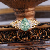 Luxury 4-Prong Pear-Shaped Natural Moss Agate Wedding Ring