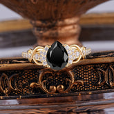 Luxury 4-Prong Pear-Shaped Black Onyx Wedding Ring