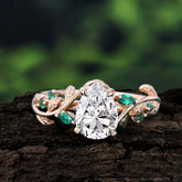 4 Prong Nature Inspired Pear Cut Lab Diamond Leaf Gold Engagement Ring
