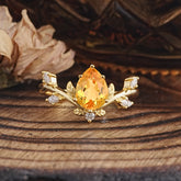 Nature-Inspired 6-Prong Teardrop Citrine Engagement Ring