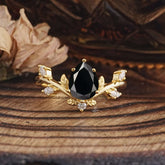 Nature-Inspired 6-Prong Teardrop Black Onyx Engagement Ring