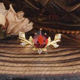 Nature-Inspired 6-Prong Teardrop Garnet Engagement Ring