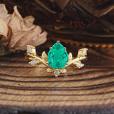 Nature-Inspired 6-Prong Teardrop Emerald Engagement Ring