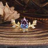 Nature-Inspired 6-Prong Teardrop Alexandrite Engagement Ring
