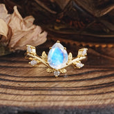 Pear Shaped Natural Moonstone Engagement Ring Wedding Ring