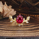 Nature-Inspired 6-Prong Teardrop Ruby Engagement Ring