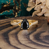 Timeless Vintage 4-Prong Pear-Cut Black Onyx Engagement Ring