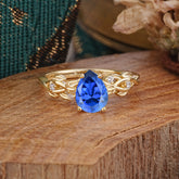 Pear Shape Leaf Sapphire Engagement Ring – Nature Inspired Vine Wedding Ring for Women