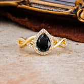 Dazzling 3 - Prong Pear-Cut Black Onyx Engagement Ring