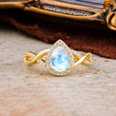 3 Prong Moonstone Pear Cut Shaped Promise Ring Commitment Engagement Ring