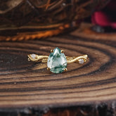 Nature-Inspired Classic 4-Prong Pear-Cut Natural Moss Agate Engagement Ring
