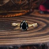Nature-Inspired Classic 4-Prong Pear-Cut Black Onyx Engagement Ring