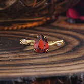 Nature-Inspired Classic 4-Prong Pear-Cut Garnet Engagement Ring