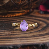 Nature-Inspired Classic 4-Prong Pear-Cut Natural Amethyst Engagement Ring