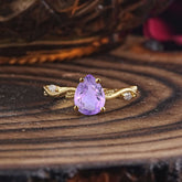 Nature-Inspired Classic 4-Prong Pear-Cut Natural Amethyst Engagement Ring