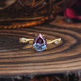 Nature-Inspired Classic 4-Prong Pear-Cut Alexandrite Engagement Ring