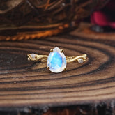 Nature-Inspired Classic 4-Prong Pear-Cut Moonstone Engagement Ring