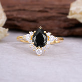 Classic Luxe 6-Prong Pear-Cut Black Onyx Engagement Ring