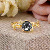 Nature-Inspired Classic 4-Prong Round Black Rutilated Quartz Engagement Ring