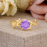 Nature-Inspired Classic 4-Prong Round Natural Amethyst Engagement Ring