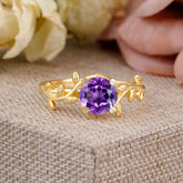 Nature-Inspired Classic 4-Prong Round Natural Amethyst Engagement Ring