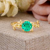Nature-Inspired Classic 4-Prong Round Emerald Engagement Ring